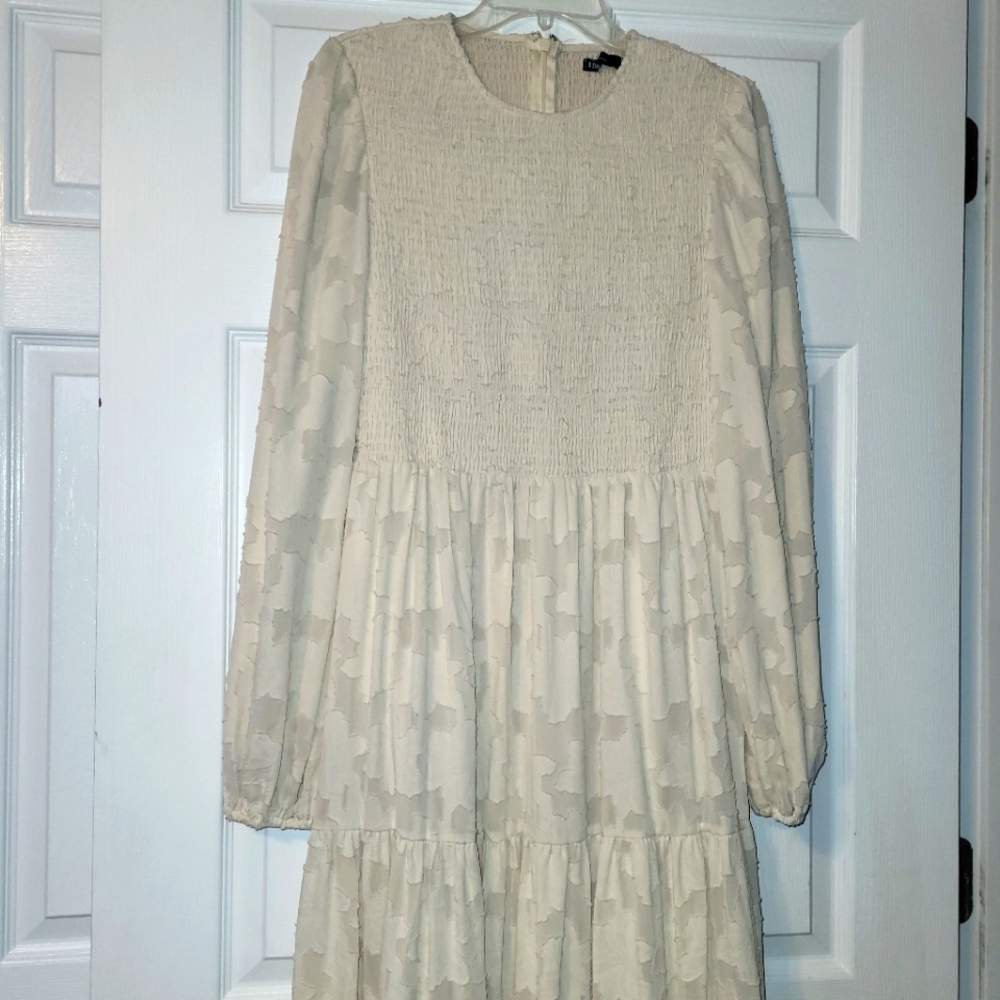 INA‎ Smocked Lined Maxi Dress Women's Size Small Cream Ivory Modest Cottagecore